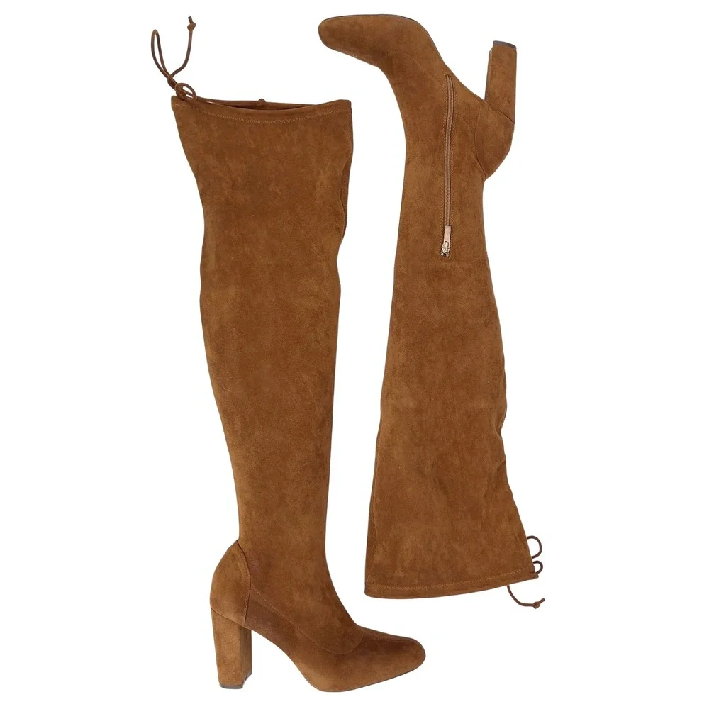 Women's Over The Knee Thigh High Boots Block Heel Brown Ultra Suede Size 9